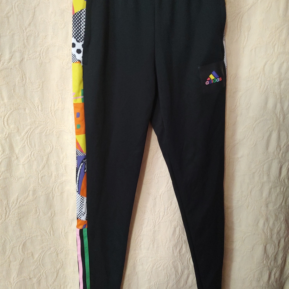 Adidas Kids Black Joggers with Colorful Side Panel